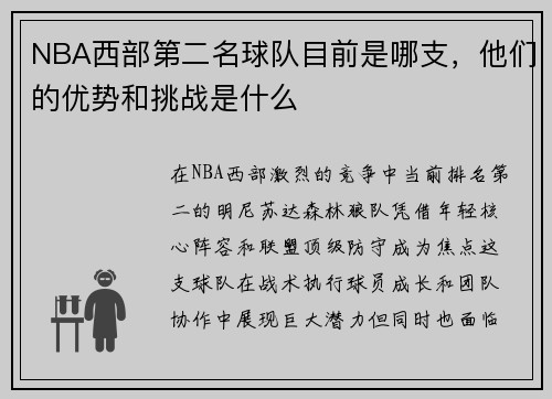 NBA西部第二名球队目前是哪支，他们的优势和挑战是什么